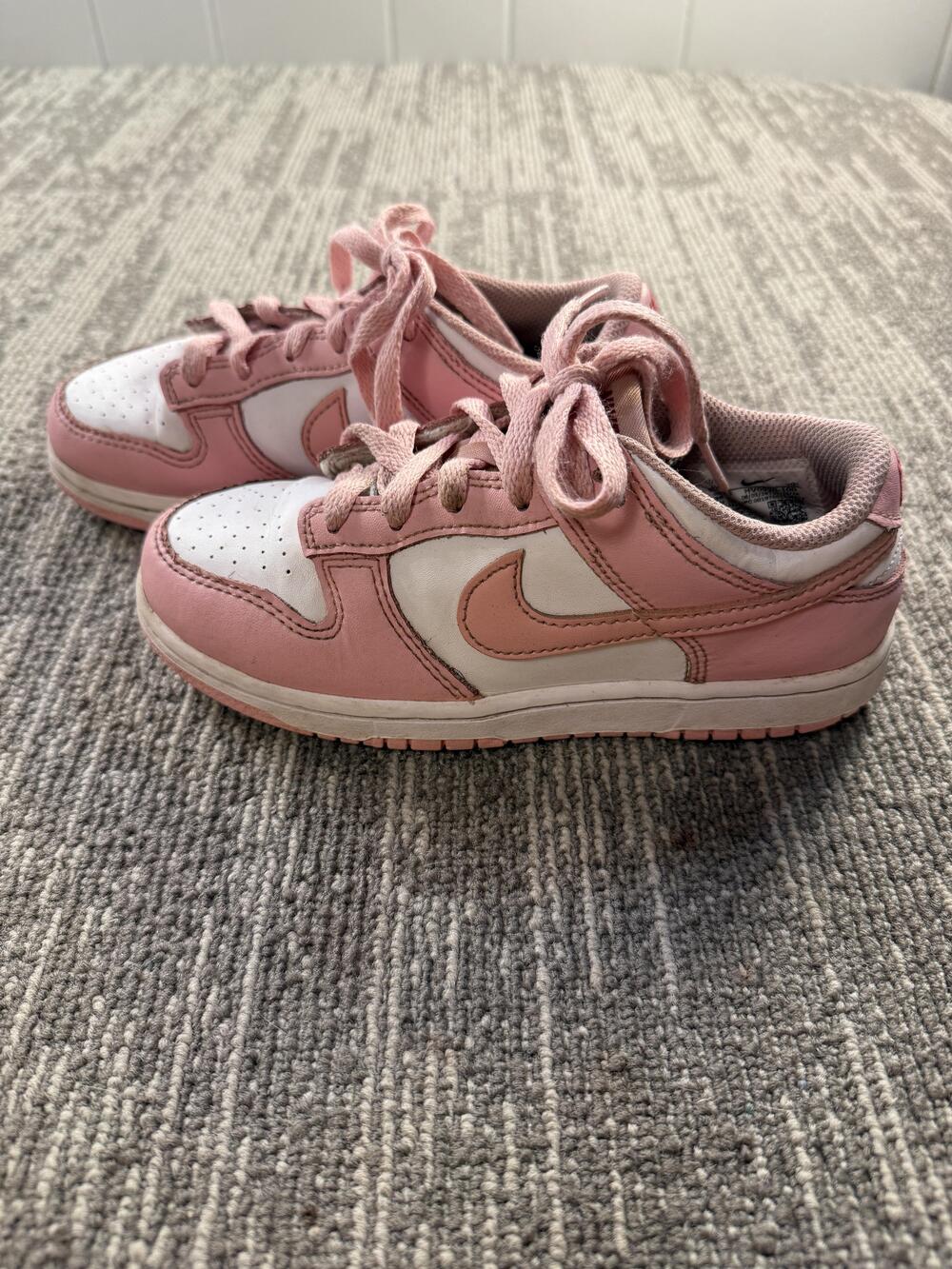 Nike Dunk Low Shoes Youth Size 1Y Pink White Leather Casual HV0930-100 Sneakers